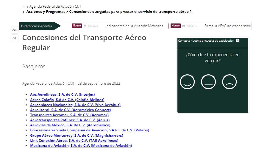 Concesiones de transporte aéreo (AFAC)