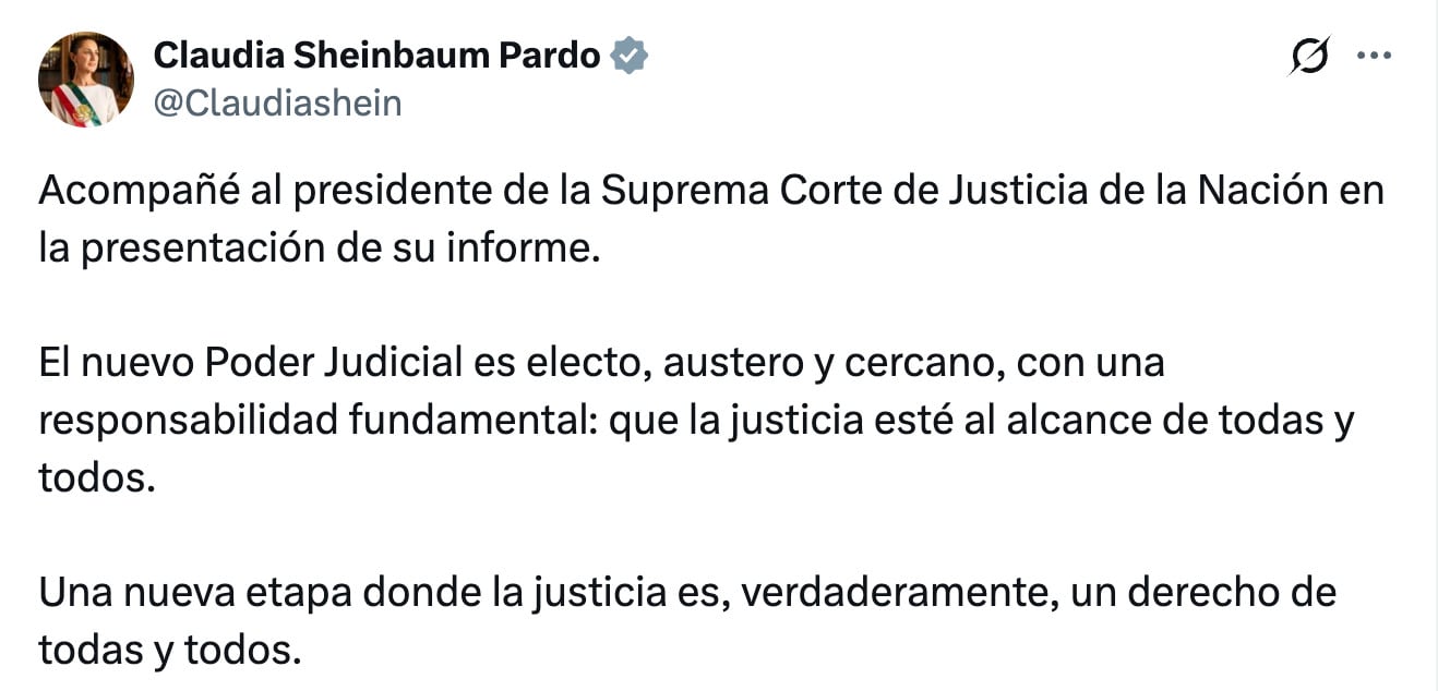 Sheinbaum respalda al nuevo Poder Judicial tras informe de Hugo Aguilar: “Es electo, austero y cercano”