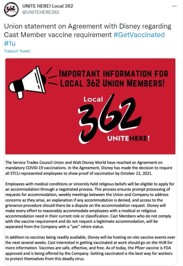 Publicación de @UNITEHERE362 en Twitter