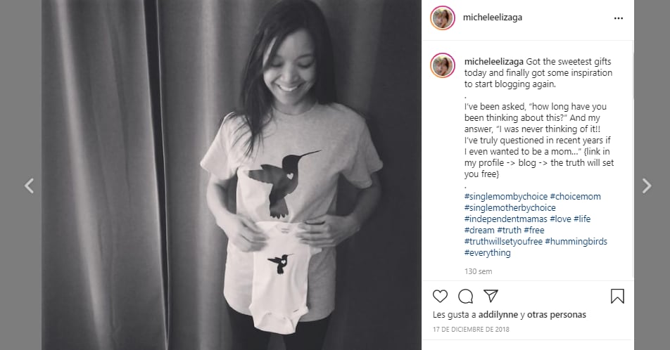 Post de Michele Elizaga sobre su embarazo.