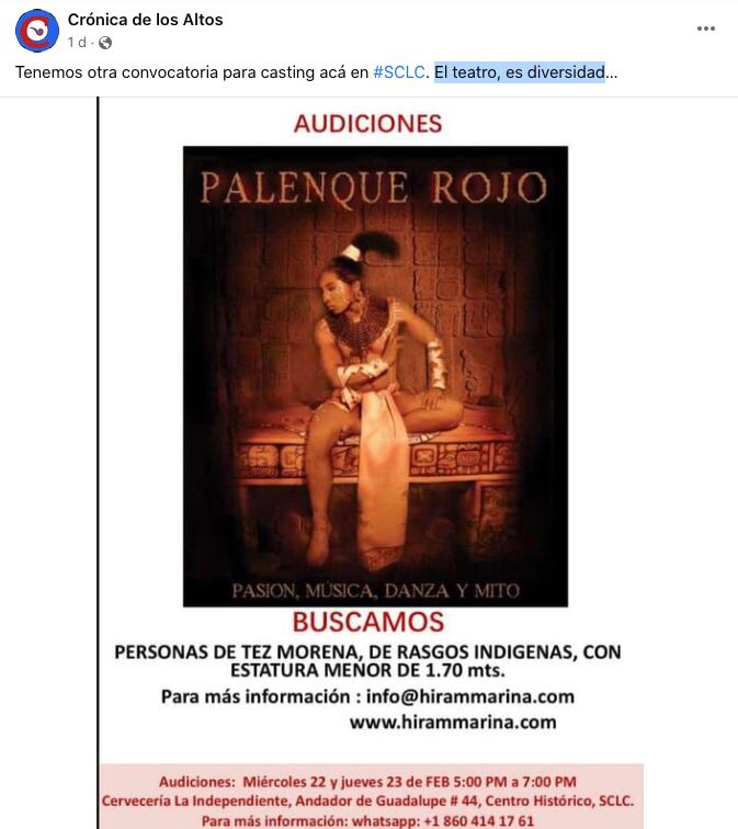 Casting para "Palenque Rojo"