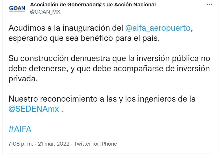 Tuit de los Gobernadores del PAN