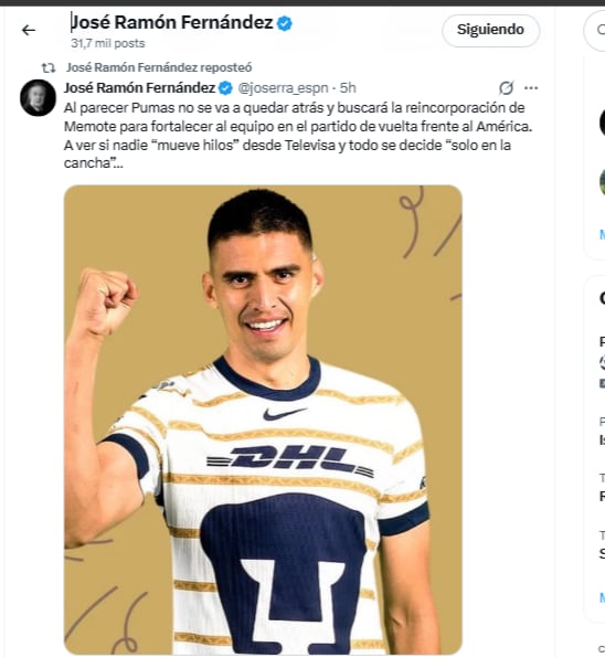 Publicación José Ramón Fernández en "X"