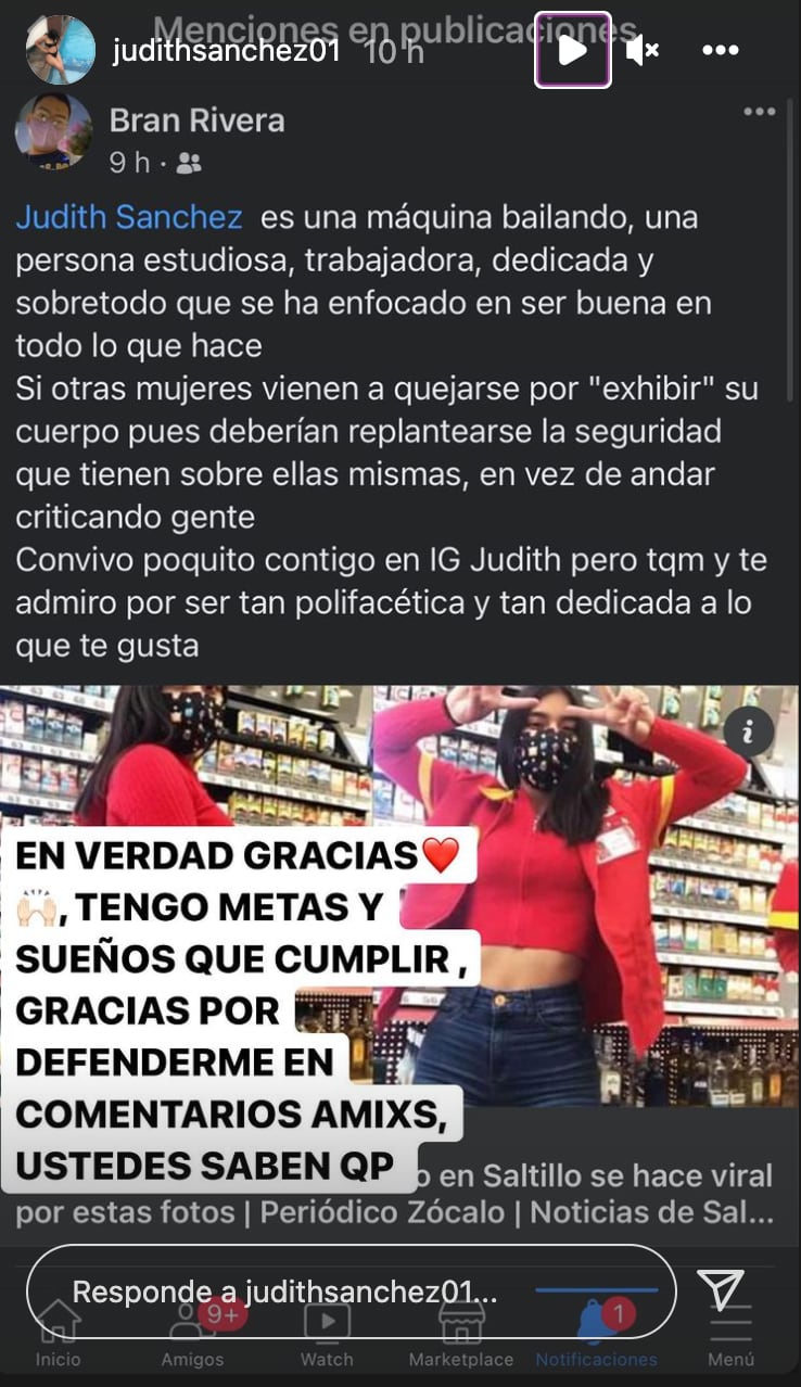 Judith Sánchez agradece a quienes la han difundido en su Instagram