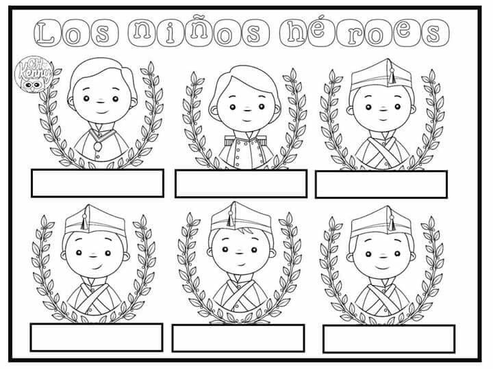Dibujo de los Niños Héroes para poner nombres
