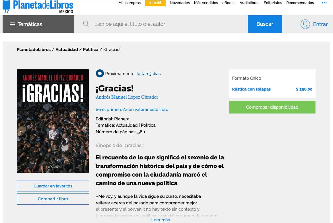 Costo nuevo libro de AMLO