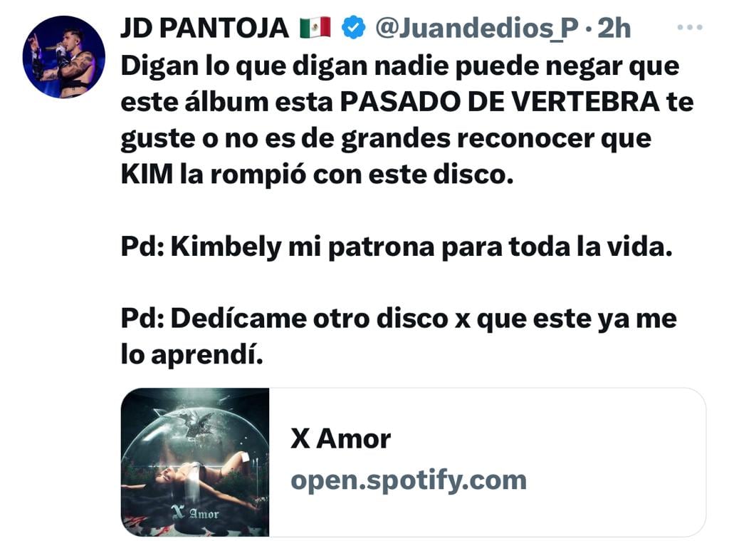Juan de Dios Pantoja hace polémica publicación tras lanzamiento del álbum de Kim Loaiza