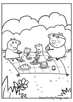 Dibujos de Papá Cerdito, el padre de Peppa Pig, con temática de primavera