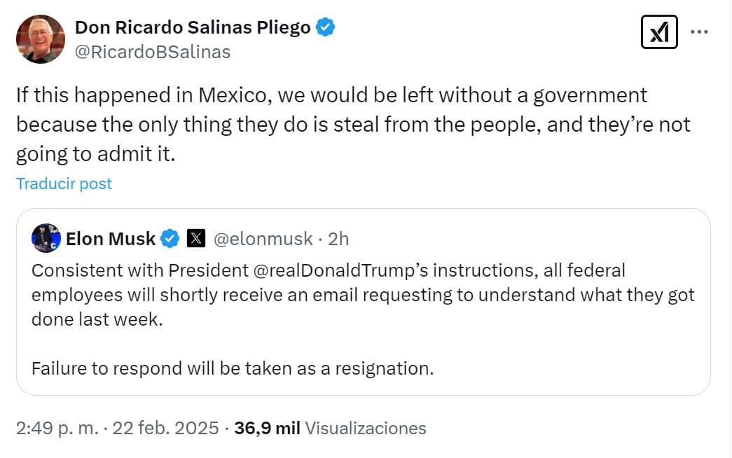 Ricardo Salinas Pliego sobre medida de Elon Musk