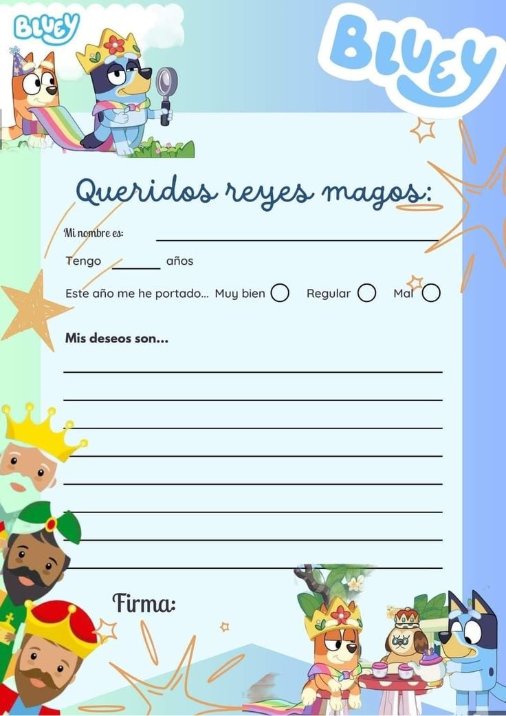Carta para los Reyes Magos de Bluey