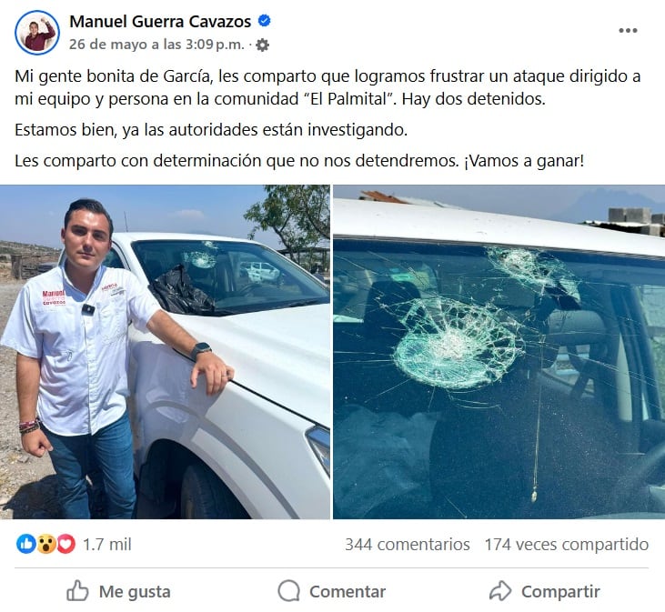 Manuel Guerra Cavazos, candidato de Morena en García, iba a ser víctima de un ataque, pero Guardia Nacional lo impidió