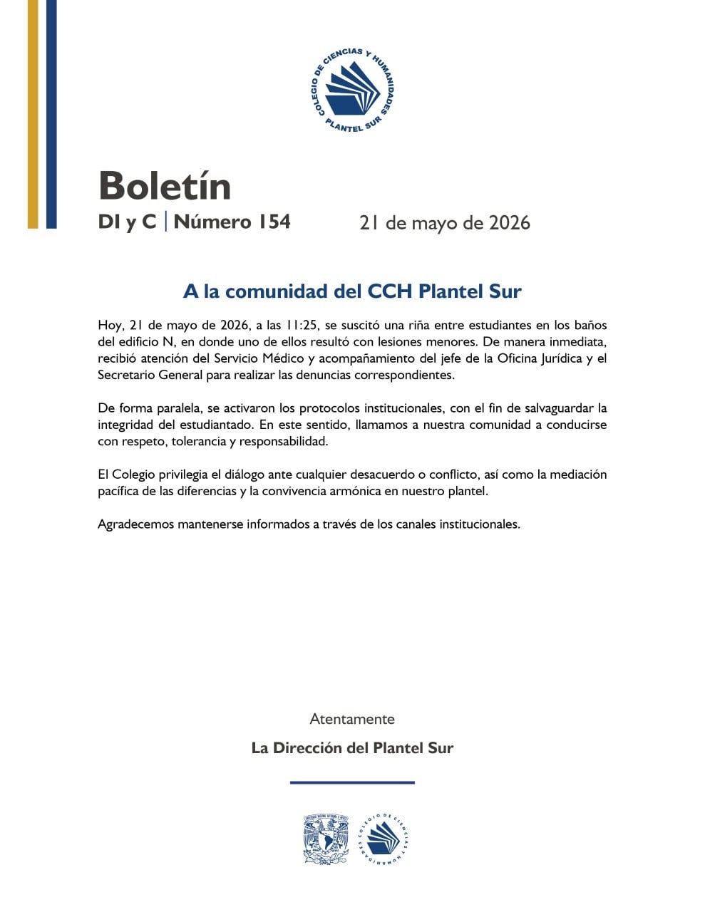 Nueva agresión en CCH Sur deja a un alumno herido con arma blanca