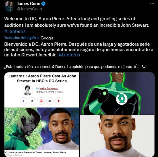 Captura de Pantalla de reacción sobre que Aaron Pierre será el nuevo Linterna Verde