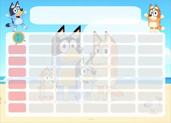 Horario escolar de Bluey para imprimir