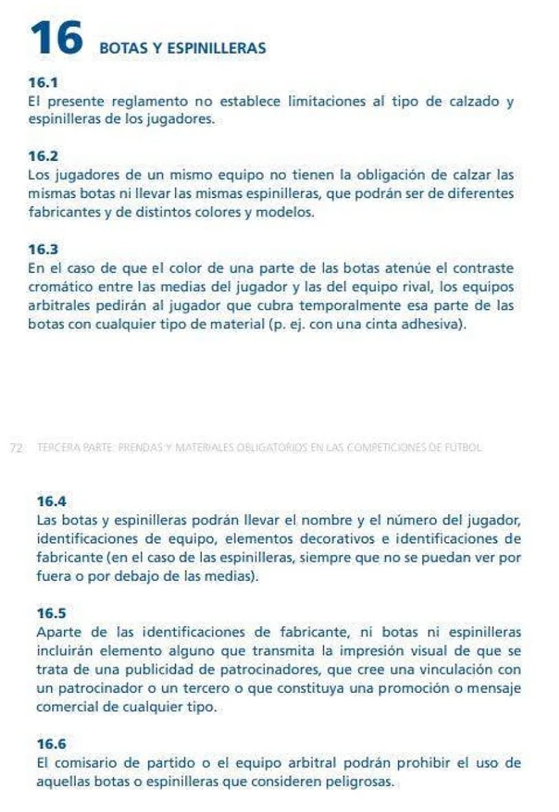 Reglamento FIFA sobre espinilleras