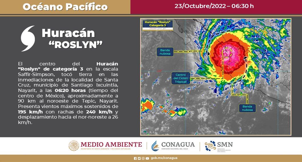 Sigue la trayectoria del huracán Roslyn en vivo, de la cual se dice que el meteoro impactó a Nayarit, motivo por el cual se esperan lluvias en las torrenciales.