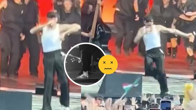 La caída que Peso Pluma tuvo en el escenario de Nueva York y le dejó el tobillo fracturado.