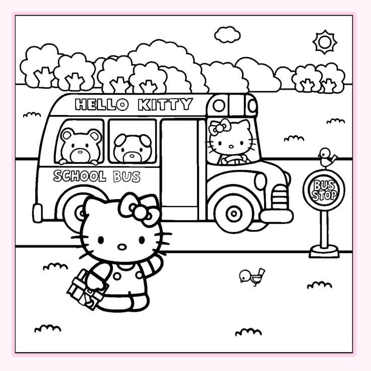 Dibujos de Hello Kitty en la escuela para colorear por el Día del Maestro