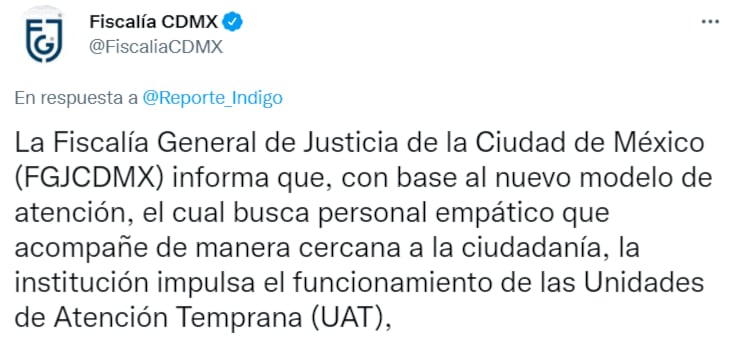 Tuit de la FGJCDMX para explicar despidos de sus trabajadores