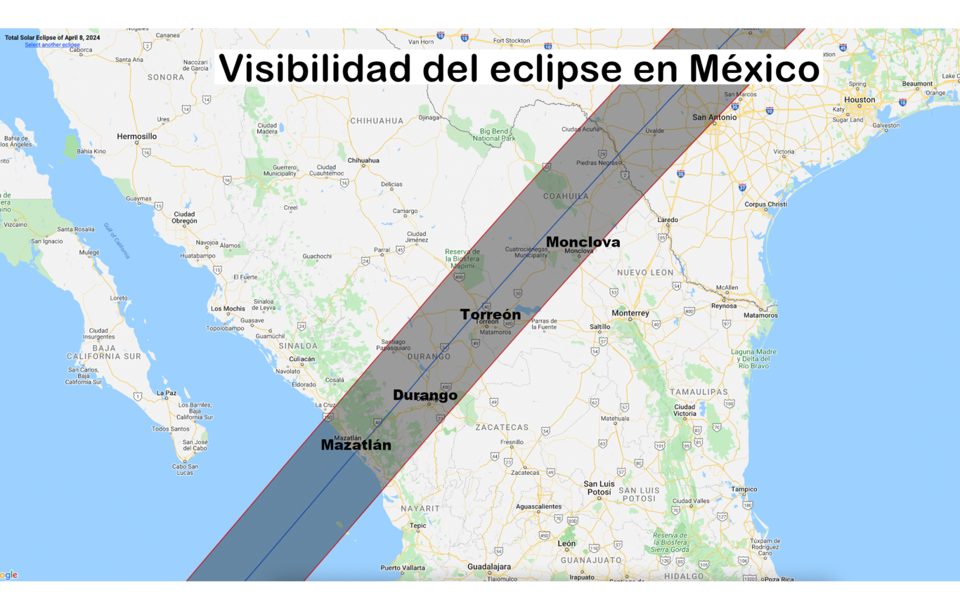 Esta es la ruta del eclipse solar 2024 por México