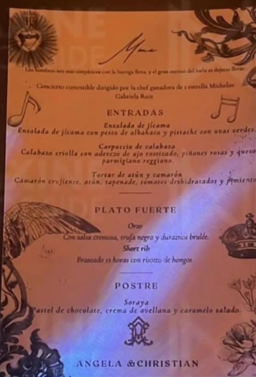 El menú de la boda de Christian Nodal y Ángela Aguilar.