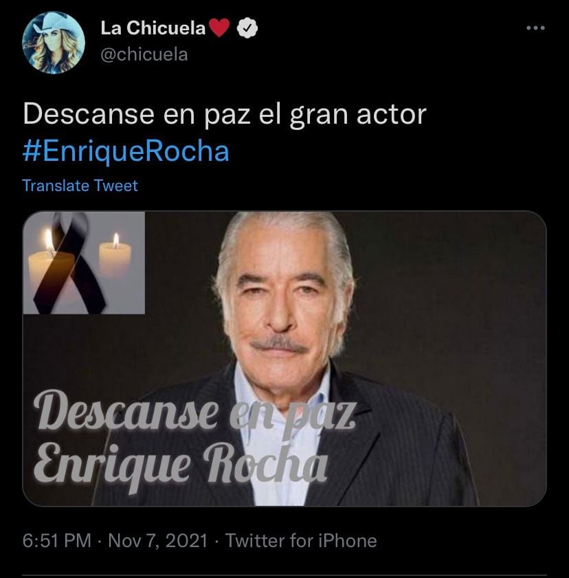 La Chicuela reacciona a muerte de Enrique Rocha