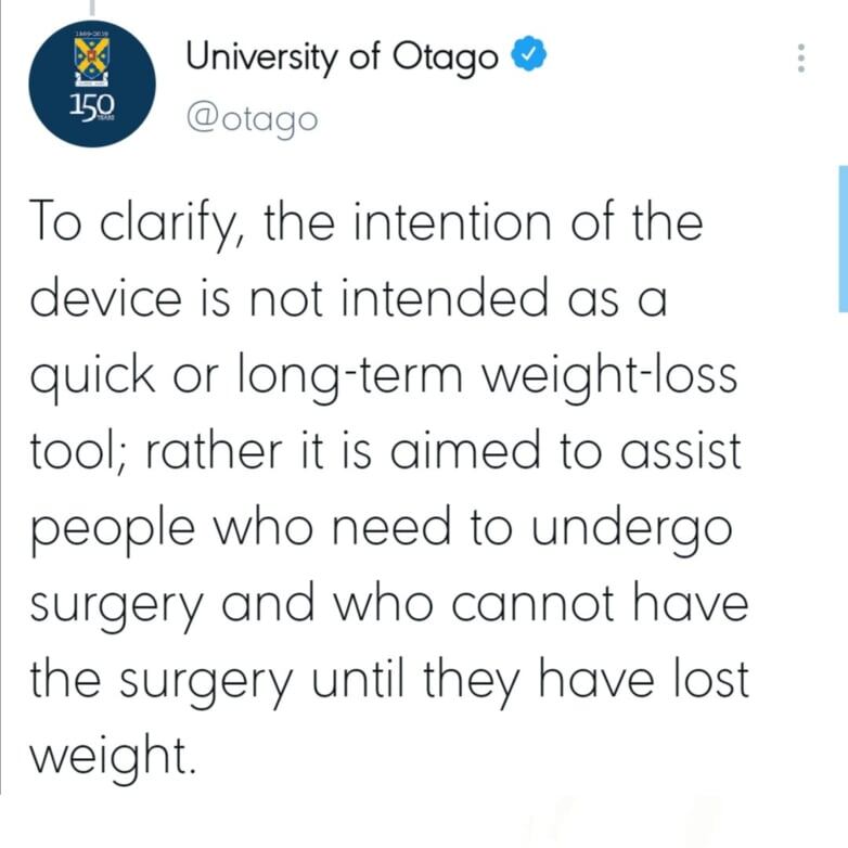 Tweet sobre el candado de dientes por la Universidad de Otago.