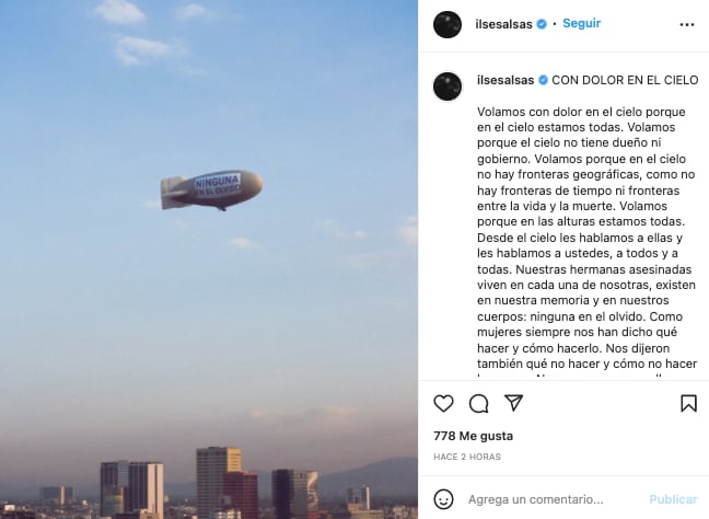 Ilse Salas se une a movimiento "Con dolor en el cielo"