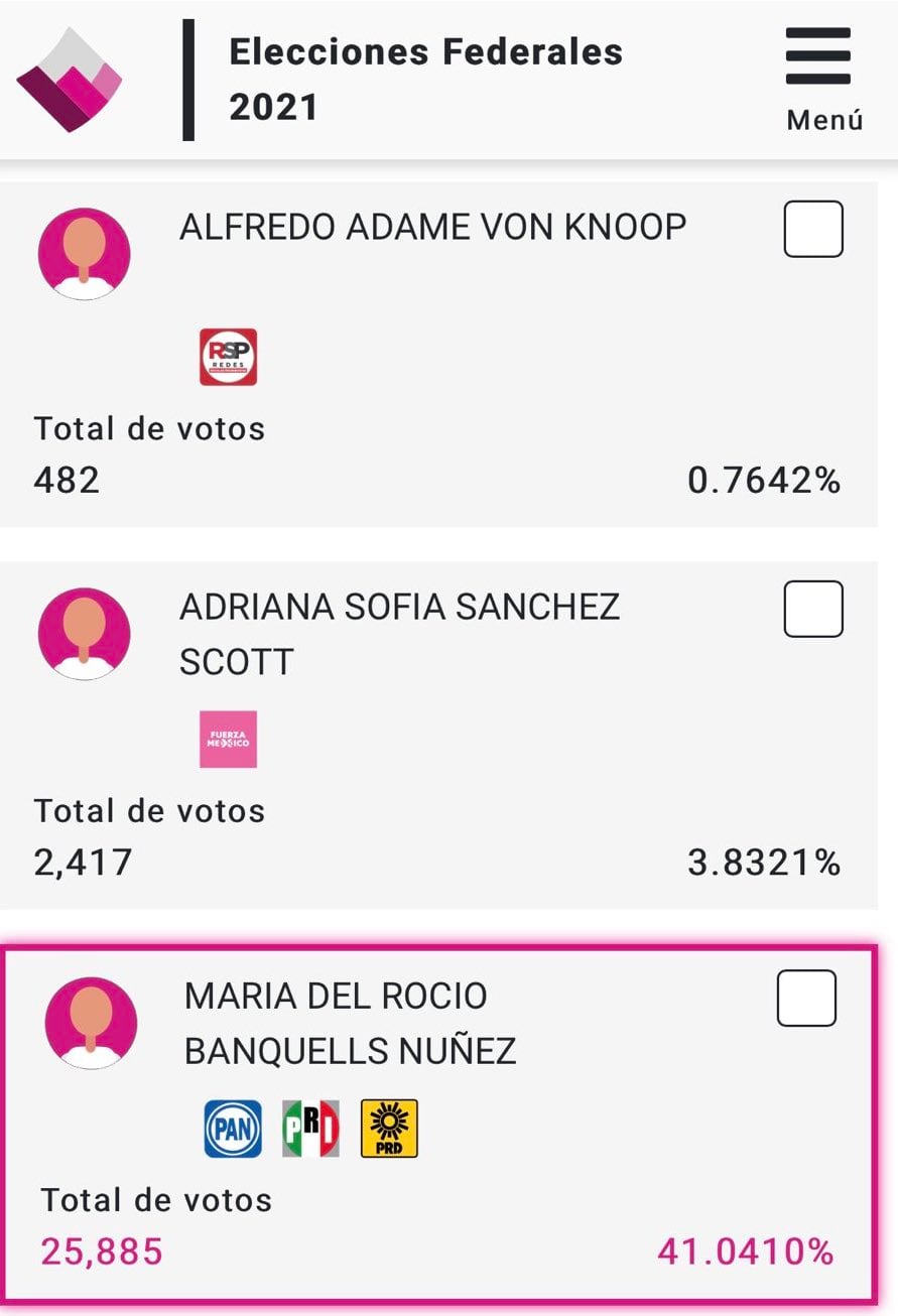 Resultados preliminares de Alfredo Adame
