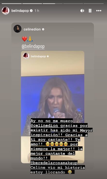 Belinda llora al saber que Céline Dion, su cantante favorita sabe de su existencia.