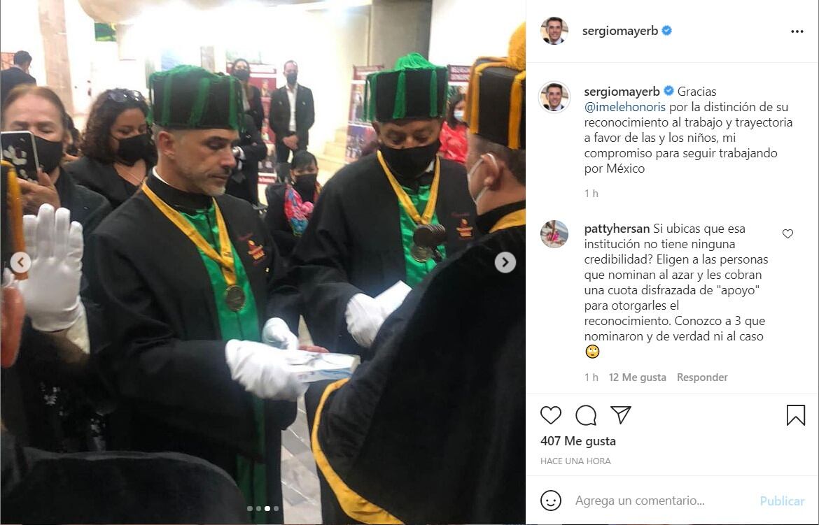 Publicación de Sergio Mayer en Instagram