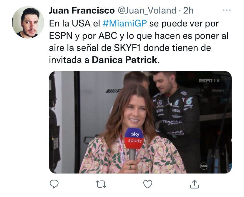Danica Patrick fue invitada por Sky Sports en Estados Unidos para analizar el GP de Miami.