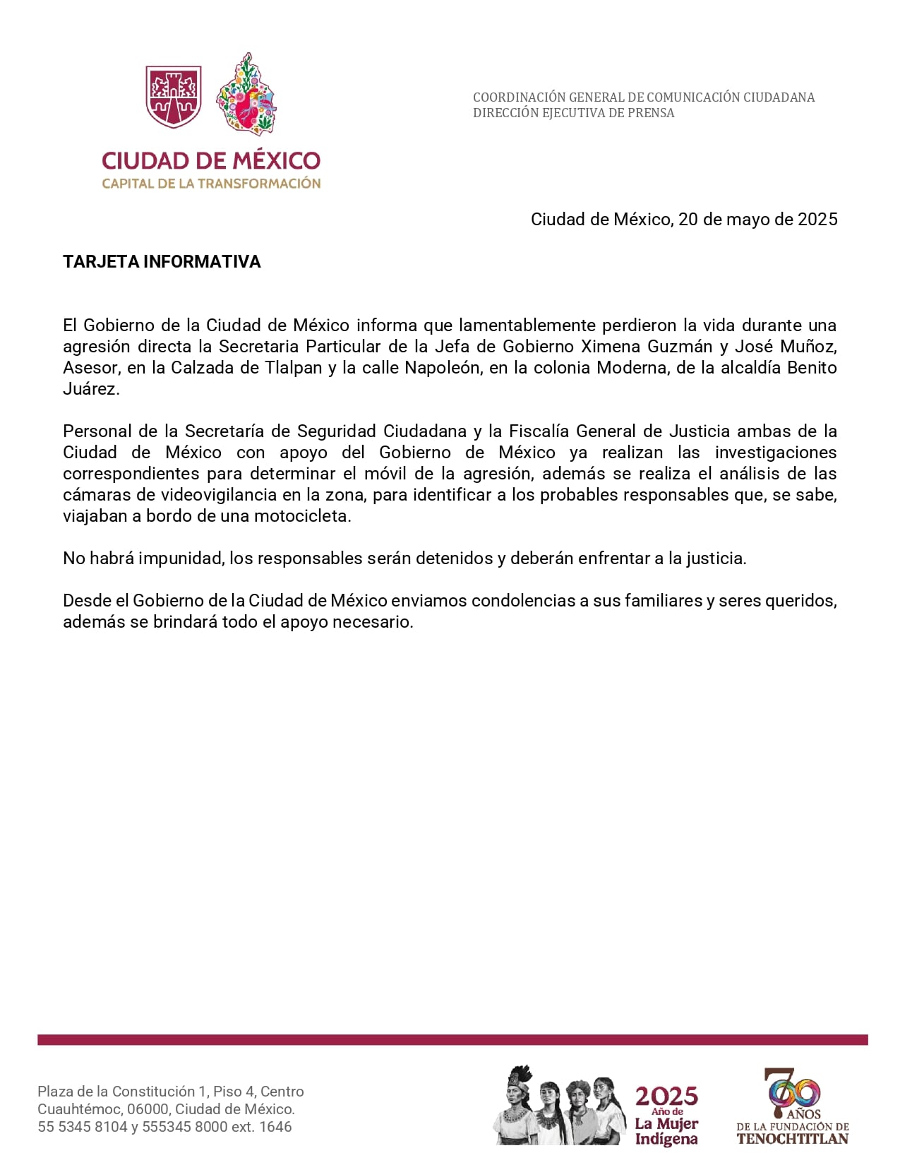 Matan a Ximena Guzmán, secretaria particular de Clara Brugada y su asesor José Muñoz durante ataque en Colonia Moderna en CDMX