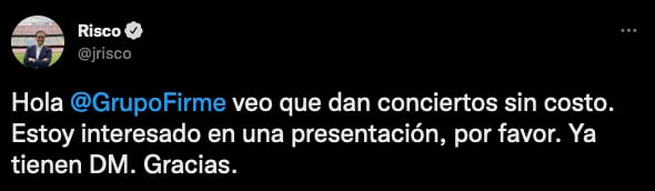 Grupo Firme no cobrará el concierto a la CDMX y Risco se apunta para el mismo beneficio.