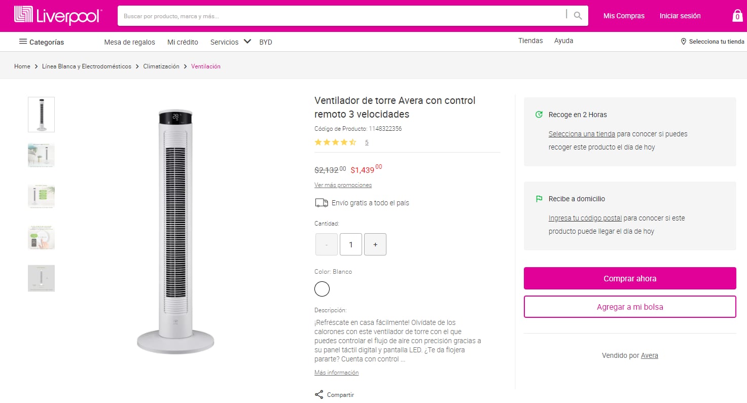 Ventiladores de torre con descuento en Liverpool