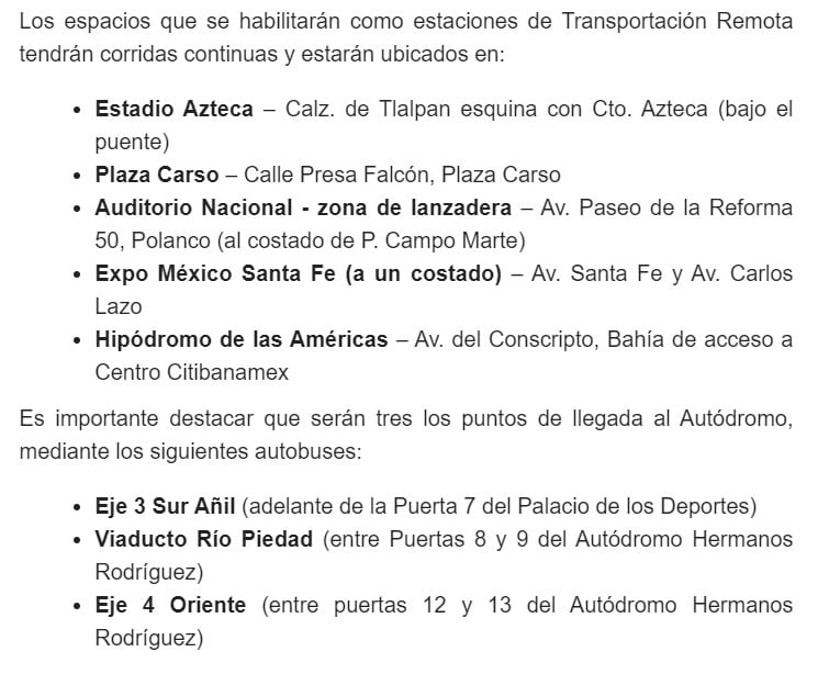 Rutas del gobierno de la CDMX para el Autódromo Hermanos Rodríguez