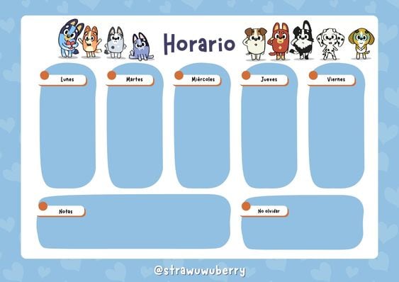 Horario escolar de Bluey para imprimir