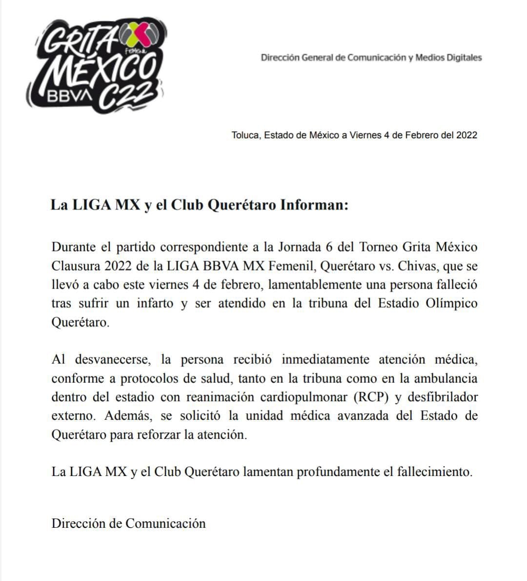 Comunicado Liga MX Femenil