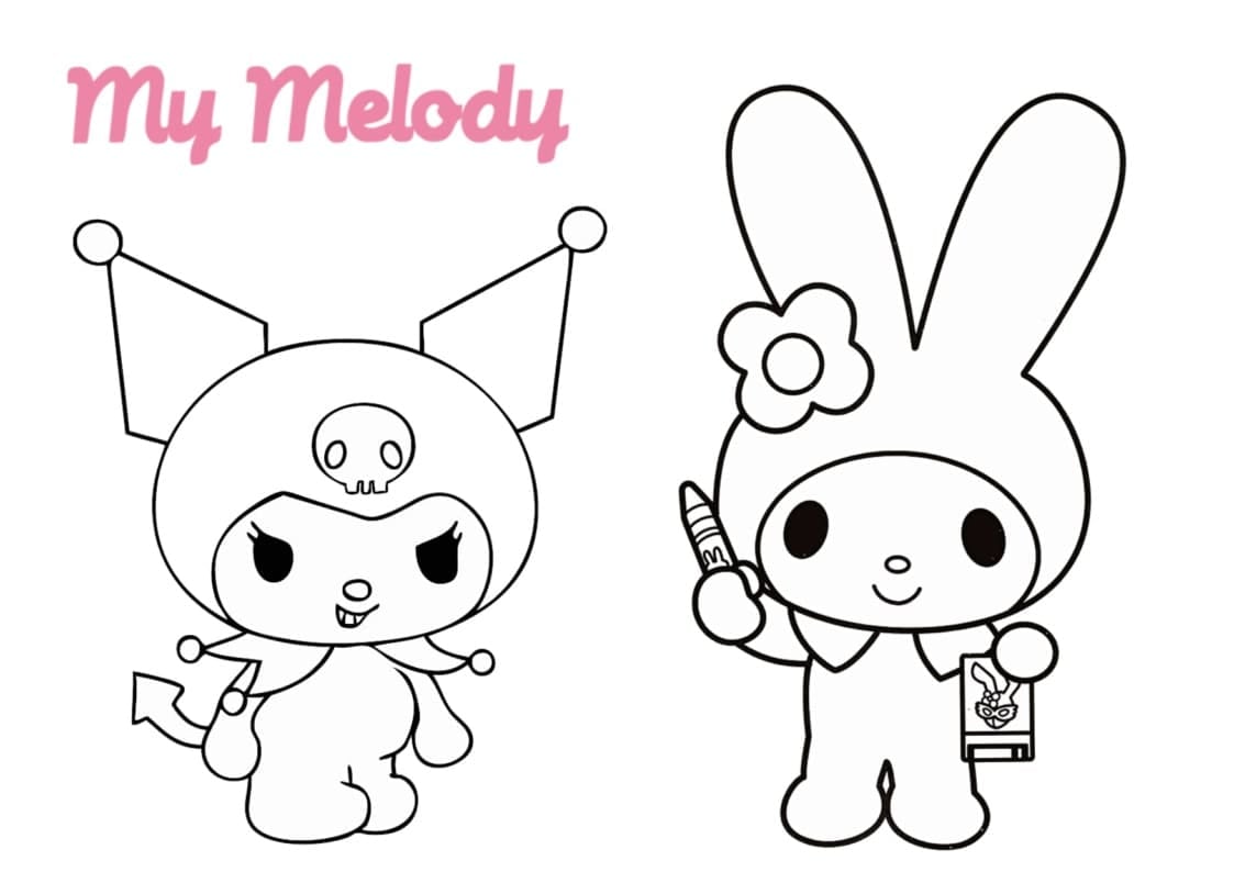 Dibujos de My Melody y Kuromi, amigas de Hello Kitty