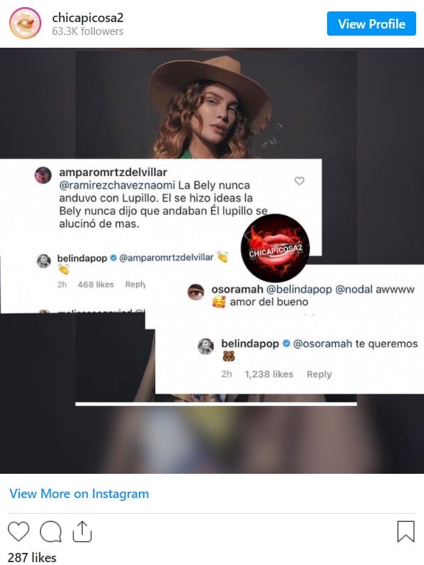 Belinda niega romance con Lupillo Rivera en Instagram