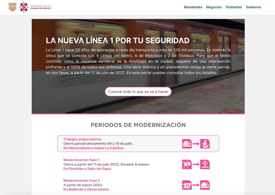 Página web de la Línea 1 del Metro de la CDMX