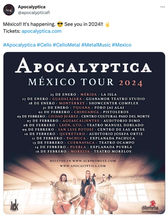 Apocalyptica en México 2023