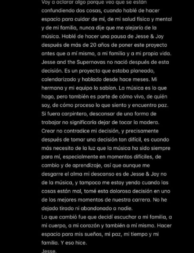 Jesse Huerta aclara que su pausa musical solo es en Jesse & Joy