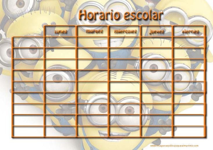 Horario escolar de Minions para regreso a clases 2024 con los personajes de fondo