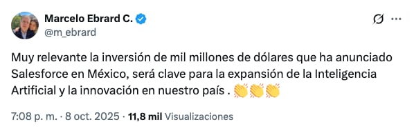 Marcelo Ebrard celebra inversión de Salesforce en México