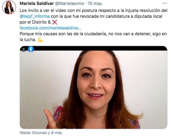 Tuit de Mariela Saldívar