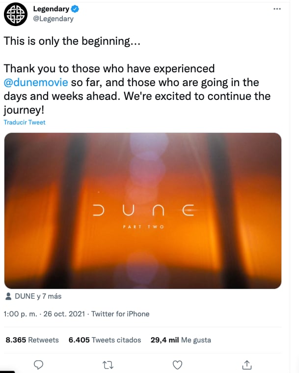 Confirman segunda parte de 'Dune'