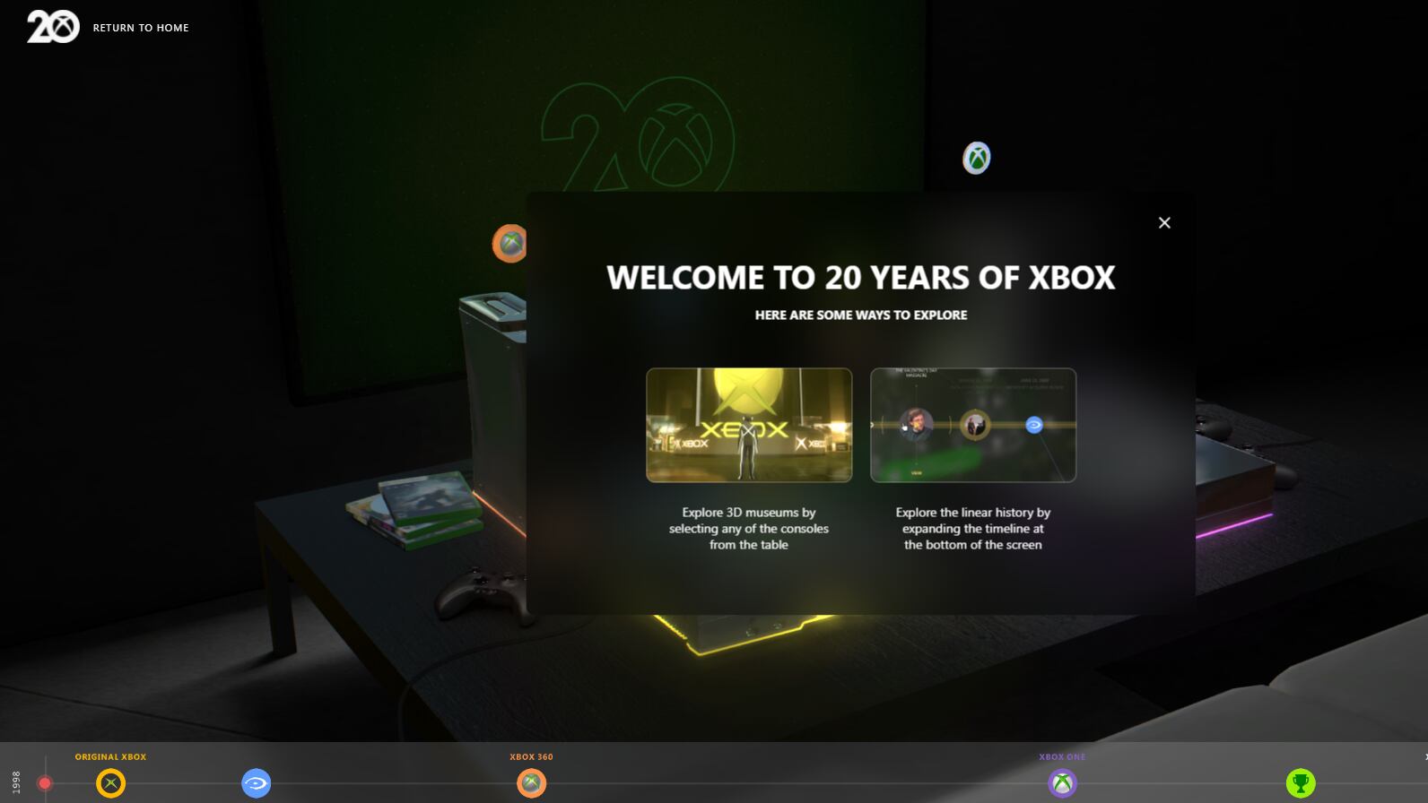Pantalla de inicio del museo virtual de Xbox