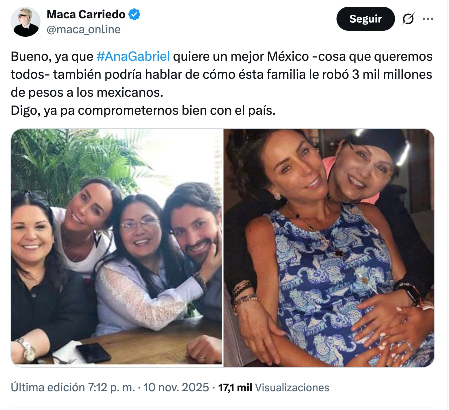 Ana Gabriel debería pronunciarse por caso Inés Gómez Mont, señalan en redes