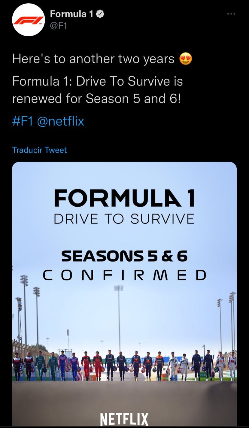 La Fórmula 1 confirmó la renovación de la serie F1: Drive to Survive por dos temporadas más.